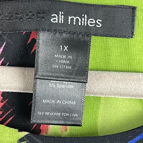 Ali Miles Tunic Top Womens 1X Abstract Layered Bell Sleeve Colorful Artsy Flowy - Picture 5 of 15